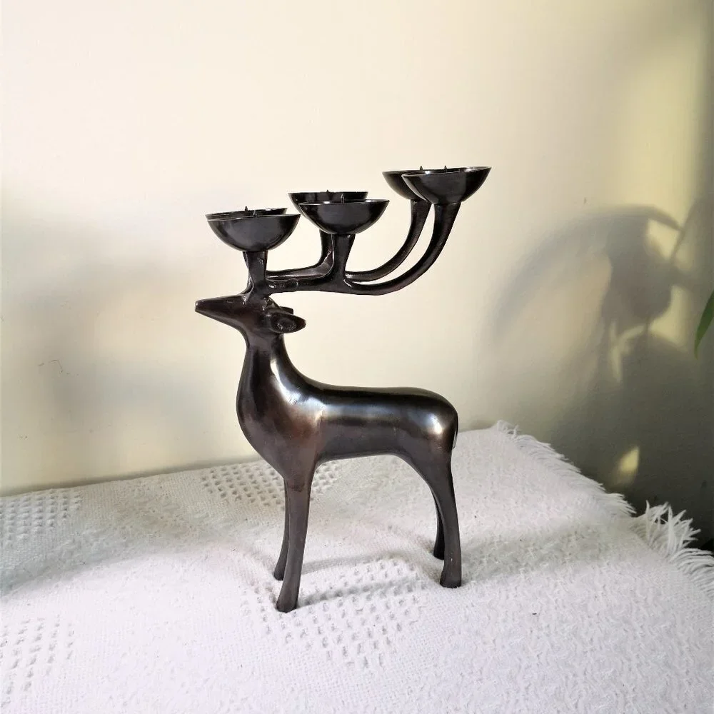 Solid Brass Deer‎ Candle Holder